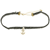 Mi Amore Anchor Choker-Necklace Black/Gold-Tone