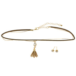 Mi Amore Tassel Necklace-Earring-Set Gold-Tone/Brown
