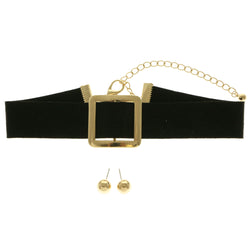Mi Amore Buckle Necklace-Earring-Set Black/Gold-Tone