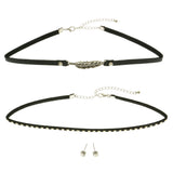 Mi Amore Leaf Necklace-Earring-Set Black/Silver-Tone