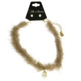 Mi Amore Fuzzy Necklace-Earring-Set Brown/Gold-Tone