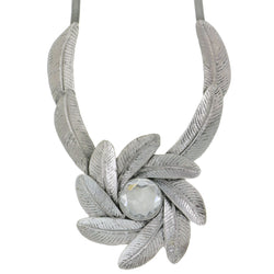 Mi Amore Leaves Adjustable Statement-Necklace Silver-Tone