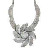 Mi Amore Leaves Adjustable Statement-Necklace Silver-Tone