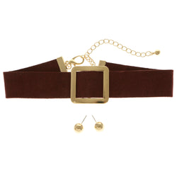 Mi Amore Buckle Necklace-Earring-Set Red/Gold-Tone