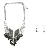 Mi Amore Wings Adjustable Necklace-Earring-Set Silver-Tone & Black
