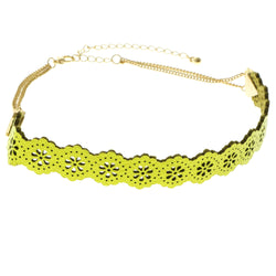 Mi Amore Flower Choker-Necklace Green/Gold-Tone
