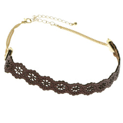 Mi Amore Flower Choker-Necklace Brown/Gold-Tone