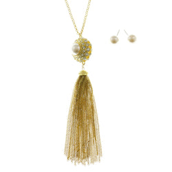 Mi Amore Tassels Adjustable Necklace-Earring-Set Gold-Tone