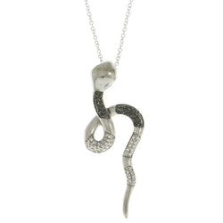 Mi Amore Snake Adjustable Pendant-Necklace Silver-Tone & Black