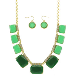 Mi Amore Necklace-Earring-Set Green/Gold-Tone