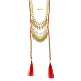 Mi Amore Leaves Necklace-Earring-Set Red/Gold-Tone