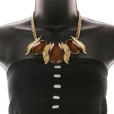 Mi Amore Feathers Necklace-Earring-Set Brown/Gold-Tone