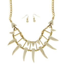 Mi Amore Teeth Necklace-Earring-Set White/Gold-Tone