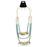 Mi Amore Leaves Necklace-Earring-Set Blue/Gold-Tone