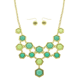 Mi Amore Necklace-Earring-Set Green/Gold-Tone