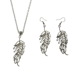 Mi Amore Leaves Adjustable Necklace-Earring-Set Silver-Tone