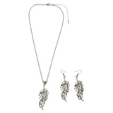 Mi Amore Leaves Adjustable Necklace-Earring-Set Silver-Tone