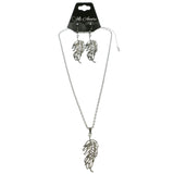 Mi Amore Leaves Adjustable Necklace-Earring-Set Silver-Tone