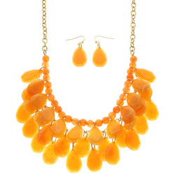 Mi Amore Necklace-Earring-Set Orange/Gold-Tone