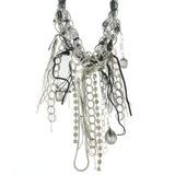 Mi Amore Feather Ribbon Adjustable Statement-Necklace Silver-Tone & Black