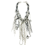Mi Amore Feather Ribbon Adjustable Statement-Necklace Silver-Tone & Black