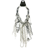 Mi Amore Feather Ribbon Adjustable Statement-Necklace Silver-Tone & Black