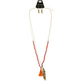 Mi Amore Feather Necklace-Earring-Set Gold-Tone/Red