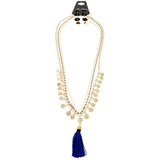 Mi Amore Tassel Necklace-Earring-Set Gold-Tone/Blue