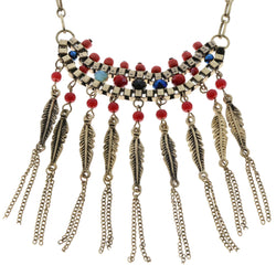Mi Amore Feather Necklace-Earring-Set Bronze-Tone/Multicolor