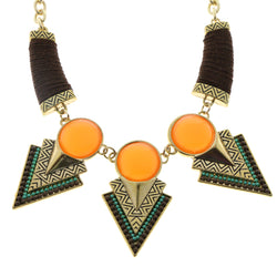 Mi Amore Leather wrapping Necklace-Earring-Set Gold-Tone/Multicolor