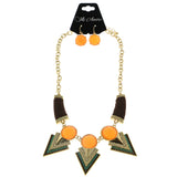 Mi Amore Leather wrapping Necklace-Earring-Set Gold-Tone/Multicolor