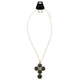 Mi Amore Cross Necklace-Earring-Set Gold-Tone/Gray