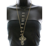 Mi Amore Cross Necklace-Earring-Set Gold-Tone/Gray