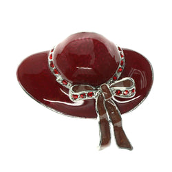 Mi Amore Hat Bow  Brooch-Pin Red & Silver-Tone