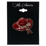Mi Amore Hat Bow  Brooch-Pin Red & Silver-Tone