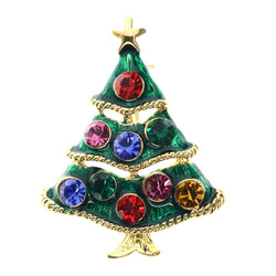 Mi Amore Christmas Tree Star Holiday Brooch-Pin Green & Multicolor