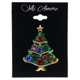 Mi Amore Christmas Tree Star Holiday Brooch-Pin Green & Multicolor