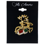 Mi Amore Reindeer House Christmas Brooch-Pin Gold-Tone & Multicolor