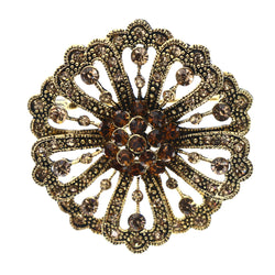 Mi Amore Flower Brooch-Pin Gold-Tone/Brown