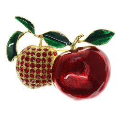 Mi Amore Apple Leaf Brooch-Pin Red & Gold-Tone