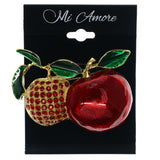 Mi Amore Apple Leaf Brooch-Pin Red & Gold-Tone