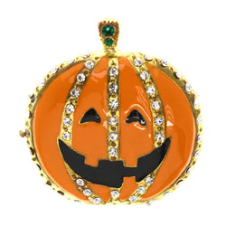 Mi Amore Halloween Jack O Lantern Happy  Brooch-Pin Orange & Gold-Tone