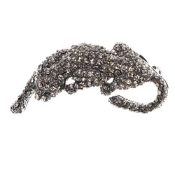 Mi Amore Big Cat Lioness Panther Brooch-Pin Silver-Tone & Black