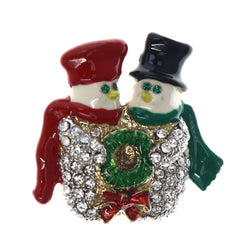 Mi Amore Winter Snowman Wreath Brooch-Pin Silver-Tone & Multicolor
