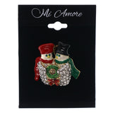 Mi Amore Winter Snowman Wreath Brooch-Pin Silver-Tone & Multicolor