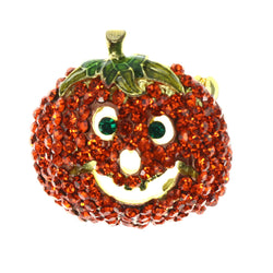 Mi Amore Happy Pumpkin Halloween Brooch-Pin Orange & Gold-Tone