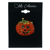Mi Amore Happy Pumpkin Halloween Brooch-Pin Orange & Gold-Tone