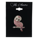 Mi Amore Perched Owl AB Finish Brooch-Pin Pink & Silver-Tone