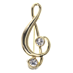 Mi Amore Music G Clef Brooch-Pin Gold-Tone