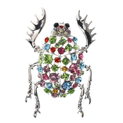 Mi Amore Beetle Statement Brooch-Pin Multicolor & Silver-Tone